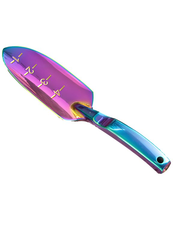 Heavy Duty Garden Shovel, Rainbow Gradient Handheld Spade, Magnesium-Aluminum Alloy, Ergonomic Handle with Hanging Hole, Sharp Tip with Measurement Marks, Compact Size for Small Gardening Tasks