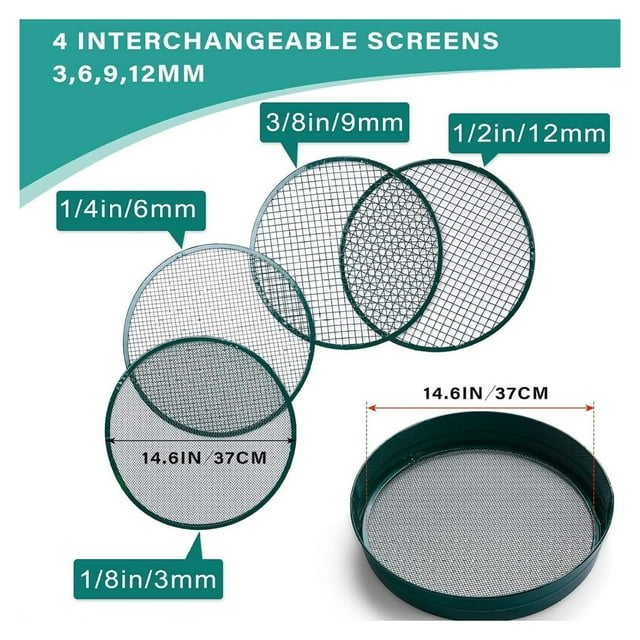 HeavyDuty Garden Sieve and Soil Sifter, 4 Interchangeable Mesh Sizes