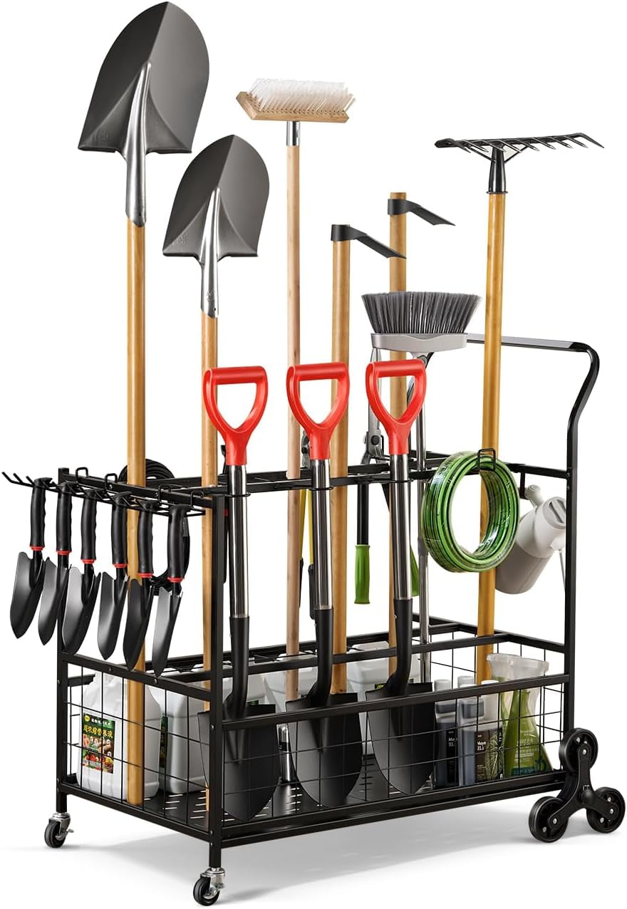 HeavyDuty Garden Tool Organizer for Garage with 2 StairClimbing