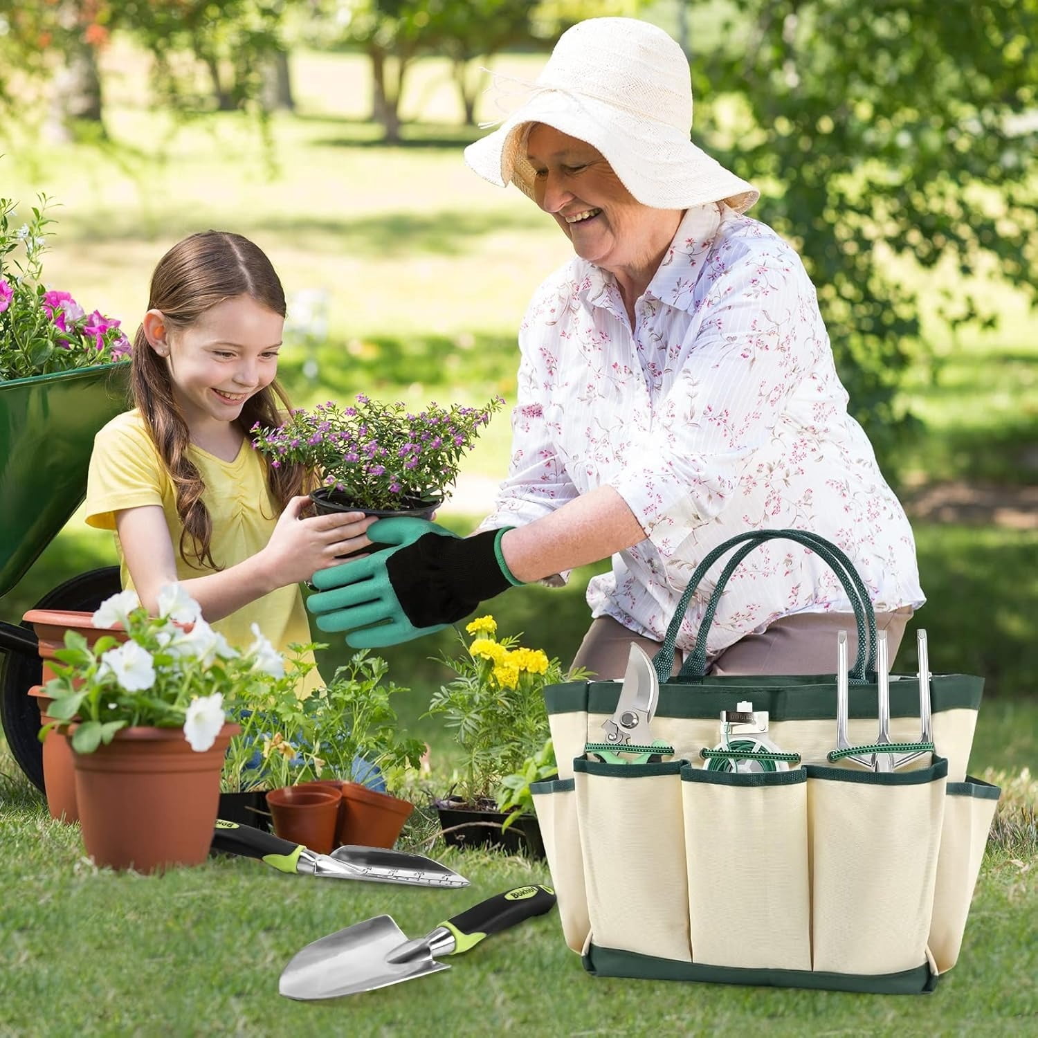 Heavy-Duty Garden Tool Set with Portable Storage Bag - Complete Gardening Kit for Outdoor Lawn Care and Maintenance, Hand Tools for Women and Men, Easy Organization for Yard Work