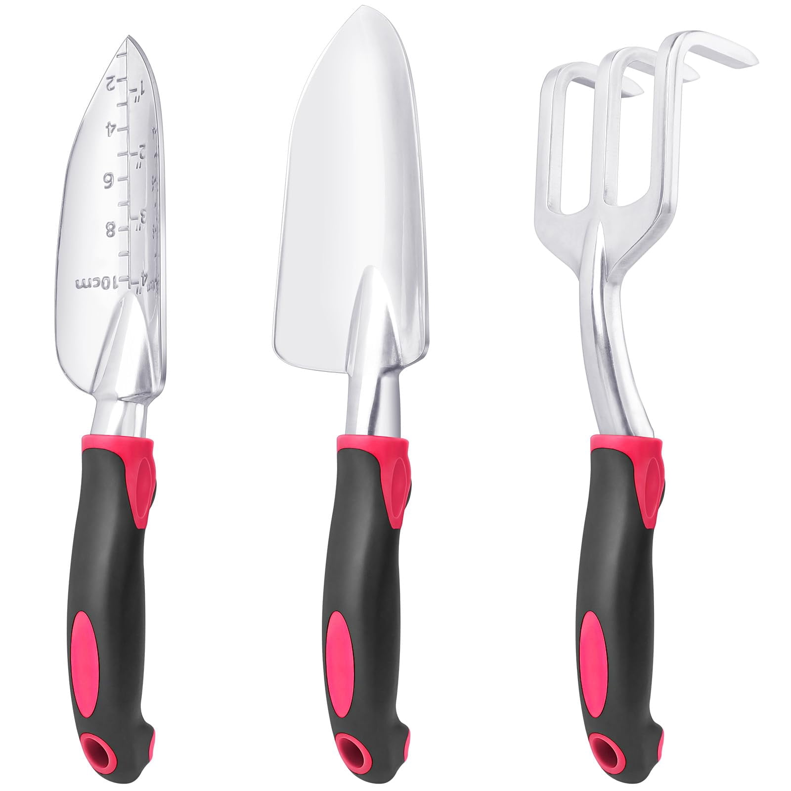 Heavy Duty Garden Tools Set 3-Pack with Ergonomic Non-Slip Handles Aluminum Alloy Shovel Trowel Hand Rake for Lawn and Planting