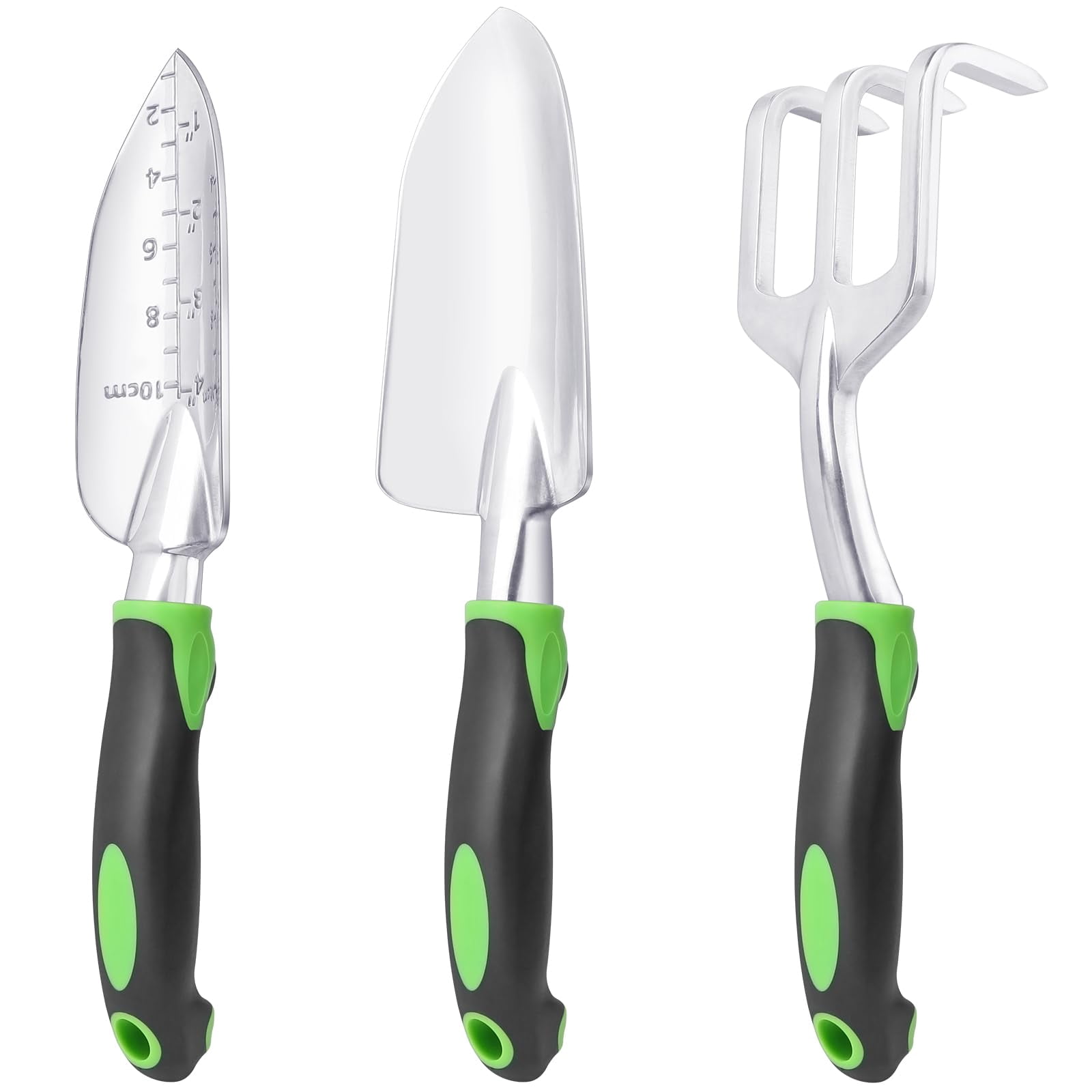 Heavy Duty Garden Tools Set 3-Pack with Ergonomic Non-Slip Handles Aluminum Alloy Shovel Trowel Hand Rake for Lawn and Planting