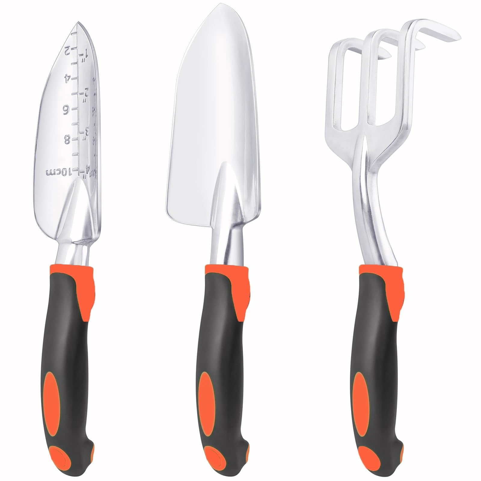 Heavy Duty Garden Tools Set 3-Pack with Ergonomic Non-Slip Handles Aluminum Alloy Shovel Trowel Hand Rake for Lawn and Planting