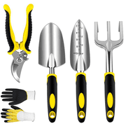 Heavy Duty Garden Tools Set, 5 Piece Rust Resistant Aluminum and Steel Gardening Hand Tool Kit with Ergonomic Non Slip Handles, Pruning Shears, Trowel, Transpla