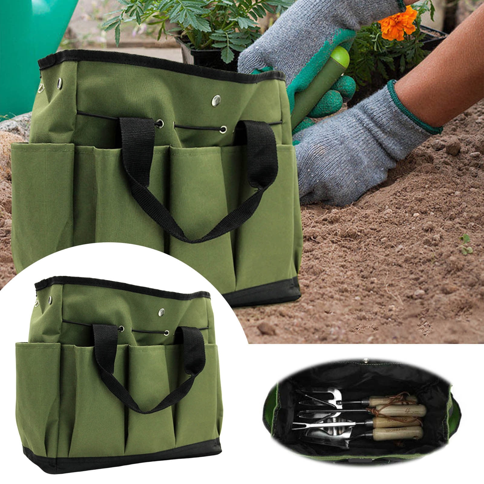 Heavy Duty Garden Tote Bag with Pockets Adjustable Shoulder Strap Standable Gardening Tool Organizer for Men Women Large Storage Bag for Indoor Outdoor Tools,Pruners,Gloves Supplies（12*6*12Inch)