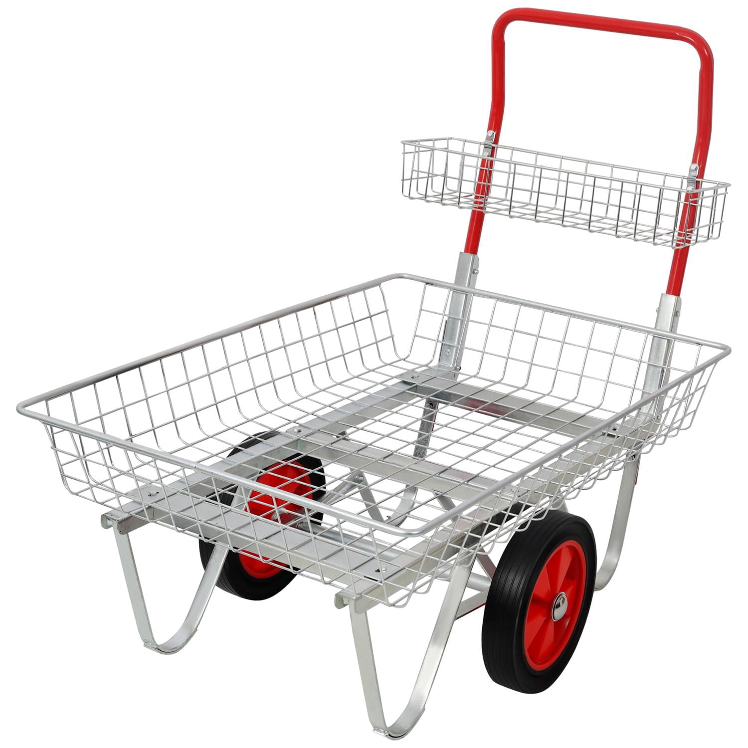 Heavy Duty Garden Utility Cart with Wheels, Large Rolling Storage Trolley for Plants, Tools, Soil, Galvanized Steel Yard Cart for Outdoor, Heavy Duty