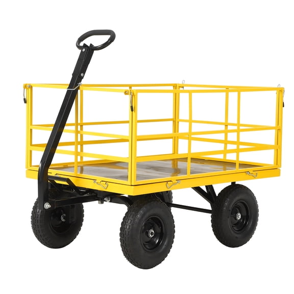 Heavy Duty Garden Wagon Cart, 1500LBS Load Capacity, 3-in-1 Convertible Yard Utility Cart with Detachable Side Rails.