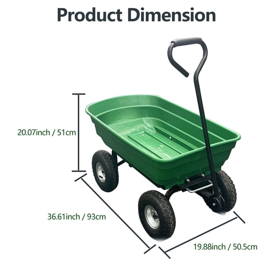 Heavy-Duty Garden Wheelbarrow Cart with Four Wheels – Durable Metal Frame, Rubber Tires, High-Capacity Tray, Easy to Maneuver – for Yard, Lawn, Farm Use – Green