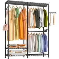 Heavy Duty Garment Rack, 3 Tiers Metal Adjustable Wire Shelves Closet Organizer and Storage Wardrobe Clothing Rack for Hanging Clothes with 2 Hanger Rods, Max Load 800LBS, Black