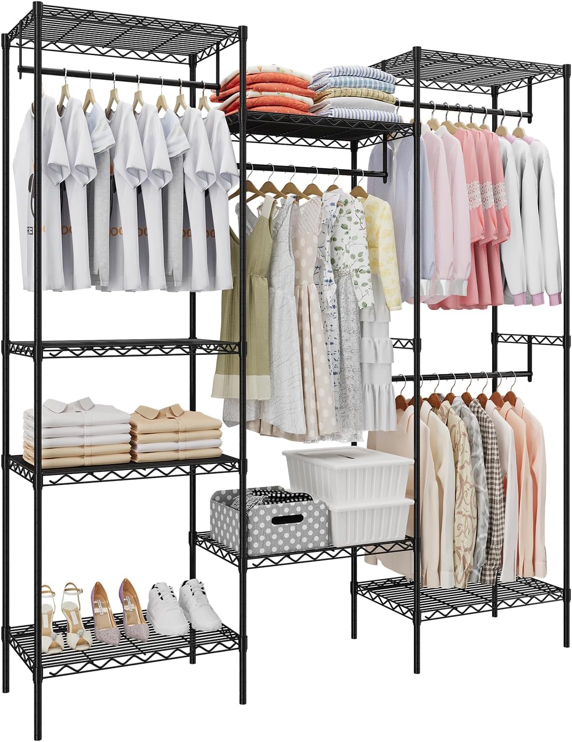 Heavy Duty Garment Rack,76.4x68.9x15.7'' Portable Closet With 4 Hang ...