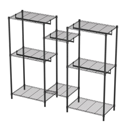 Heavy Duty Garment Rack 8 Shelves 5 Rails, Adjustable Freestanding Clothing Rack, Portable Wardrobe Organizer with Wire Shelving, Black