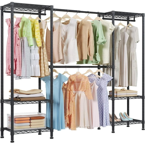 Heavy Duty Garment Rack Clothing Rack for Hanging Clothes Extra Large Closet Freestanding Wardrobe Closet Organizer and Storage with Hanger Rods Extendable from to ft