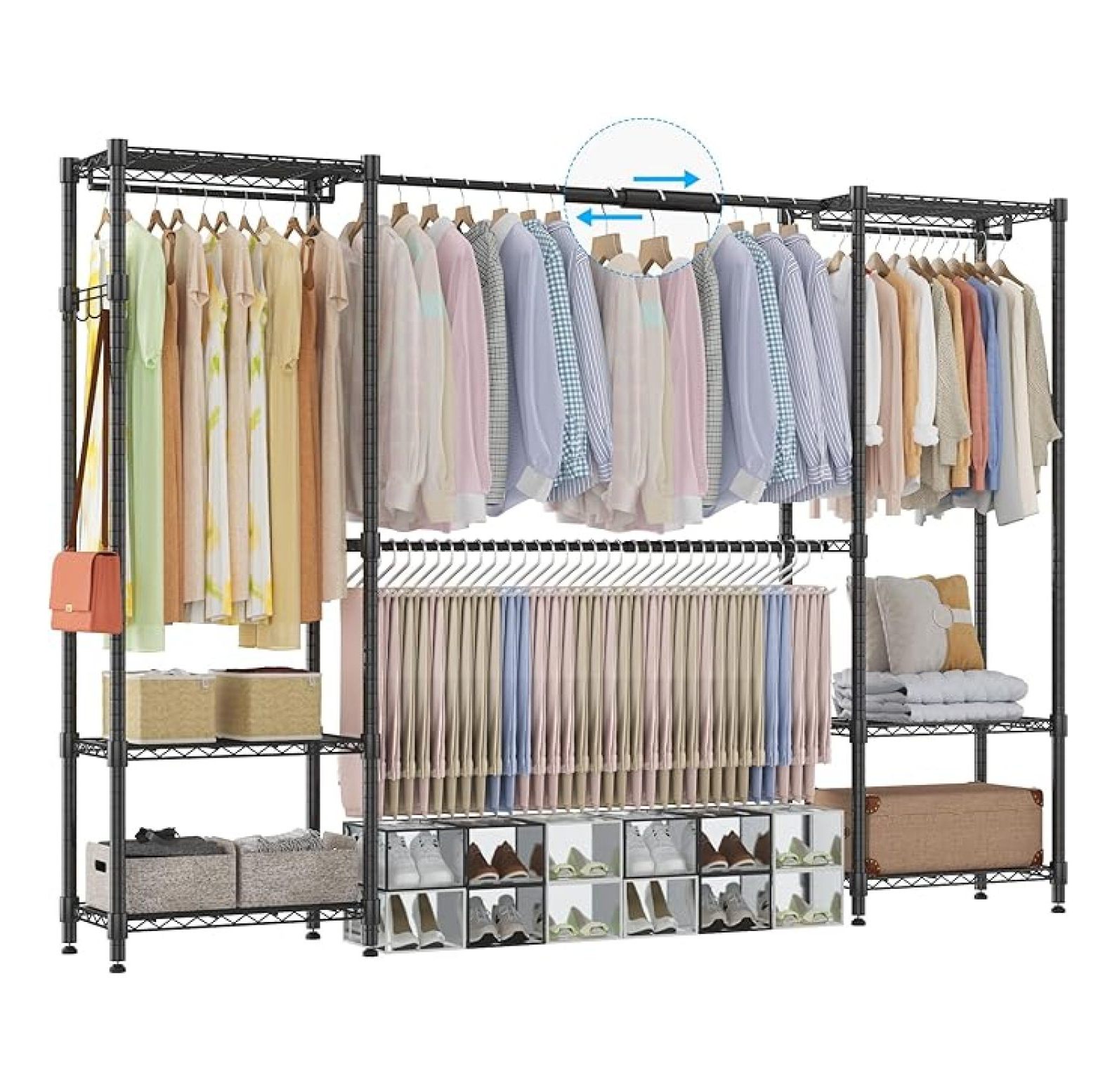 Garment Rack Extendable Heavy Duty Garment Rack with Extendable Hanging Rods, Adjustable Metal ...
