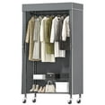 thumbnail image 1 of Heavy Duty Garment Rack with Gray Cover, Rolling Clothes Rack for Hanging Clothes, Freestanding Clothing Rack with 2-Tier Storage Shelf Wheels Hanging Rod Dust Cover, 35.4"x17"x72.4", Black, 1 of 10
