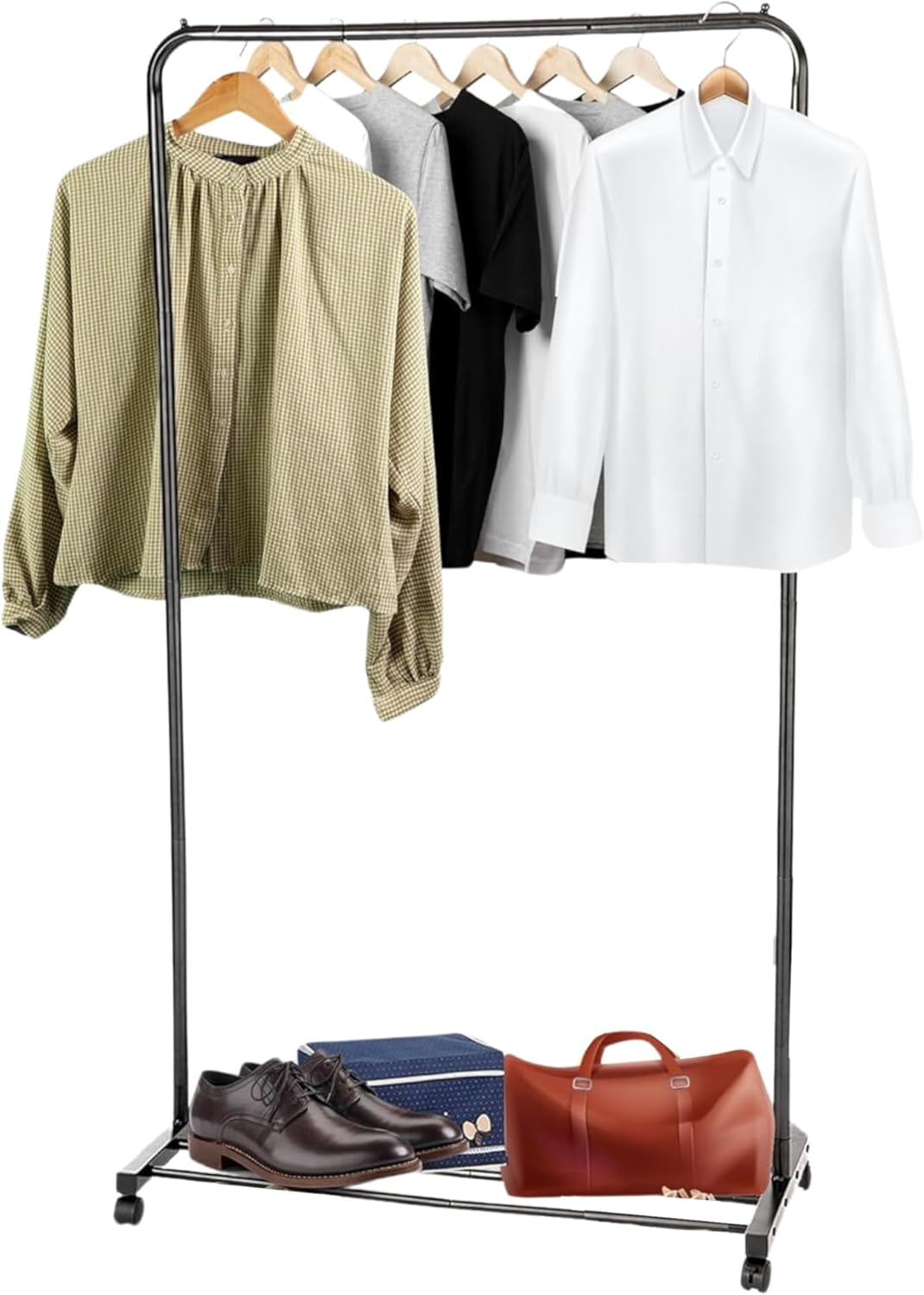 USTECH Heavy Duty Garment Rack with Wheels, Adjustable Metal Clothing Organizer with Single Rod, 620 lb Load Capacity, Lockable & Anti-Slip Design