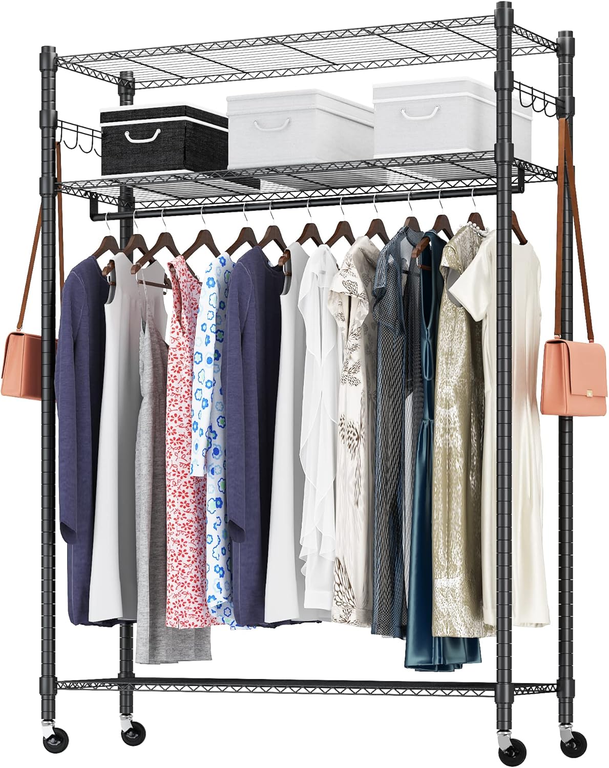 Heavy Duty Garment Rack on Wheels Rolling Clothes Racks for Hanging ...