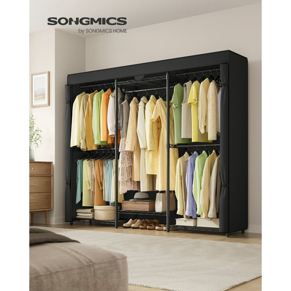 Heavy-Duty Garment Rack with 5 Hanging Rails and 6 Mesh Shelves, 514 lb Capacity Portable Closet, No-Tool Assembly, Ink Black