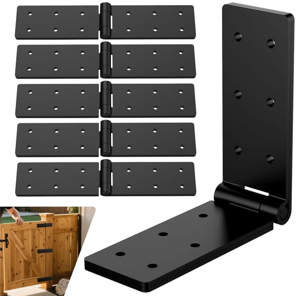 Heavy Duty Gate Hinge Iron Bifold Doors Hardware Hinges Folding Door Hinges Shed Door Hinges - 270 Degree Adjustable - for Fences Yard Doors Cabinet, 6 Pcs, Black Iron Finish - Screws NOT Included