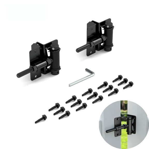 Heavy Duty Self Closing Gate Hinges, Adjustable Tension Fence Hinges for Wood/Metal/Vinyl Gates, Black Carbon Steel Spring Hinges (2 Pack)