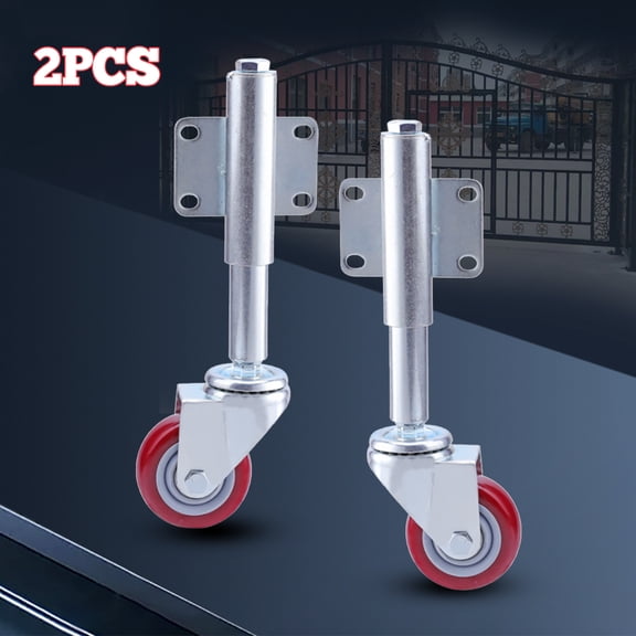 Heavy Duty Gate Wheel, 5 Inch Universal Caster for Outdoor Iron & Wooden Doors, 220Lbs Load Capacity, Shock-Absorbing Spring Mechanism, Low Noise, Silver & Red, 2 Pack