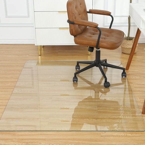 Heavy-Duty Glass Chair Mat for Hard Floors | 60" x 46" Tempered Glass Protector for Effortless Chair Movement & Style
