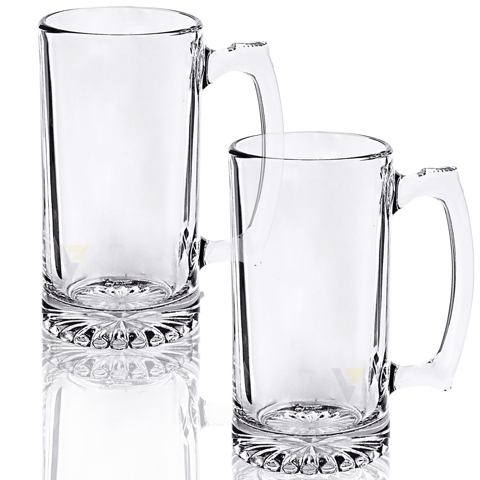 Clear Glass Beer Mugs with Handle 16 oz. Heavy Bottomed set of 4 6 tall