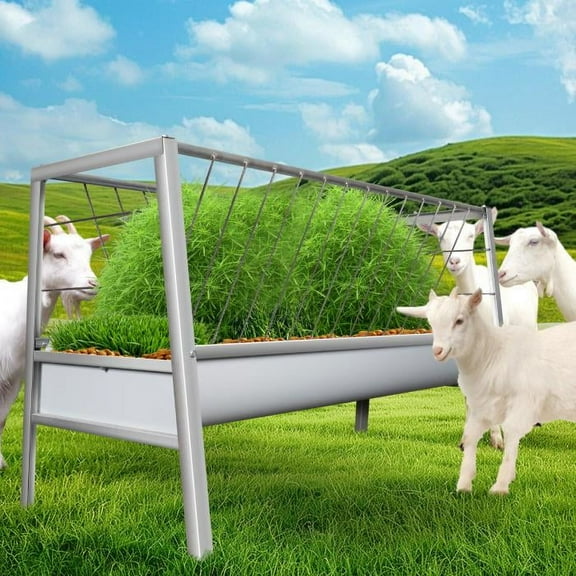 Heavy-Duty Goat Hay Feeder, 77 Gallon Large Capacity, Galvanized Steel, 33.4" Height, Silver, Farm, Stable, Livestock Feeder for Sheep, Cow, Horse