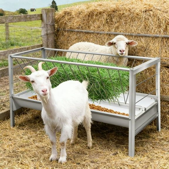 Heavy-Duty Goat Hay Feeder, 77 Gallon Livestock Goat Feeder, Galvanized Steel, 33.4" Height, Pasture Feeder for Cattle, Calves, Deer, Cow, Animal Husbandry