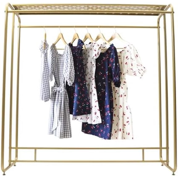 Heavy Duty Gold Clothing Rack for Boutique Use, Metal Garment Rack with Top Shelf, Dual-bar Clothes Rack for Retail Display$$Home Decor, Kitchen, & Other
