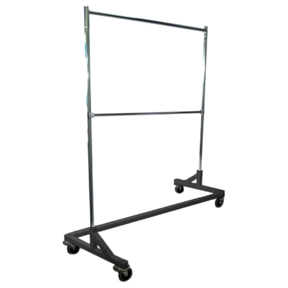 Heavy-Duty Grade Double-Bar Rolling Z Rack Garment Rack with Nesting Black Base by