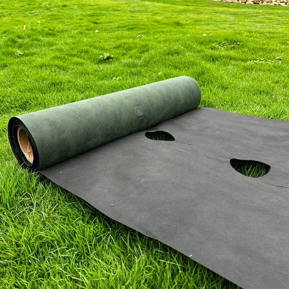 Heavy-Duty Green-Black Perforated Landscape Fabric - 8cm Aperture Weed Barrier with Breathable Design, High Water Permeability, Durable PP Material for Vegetable Cultivation