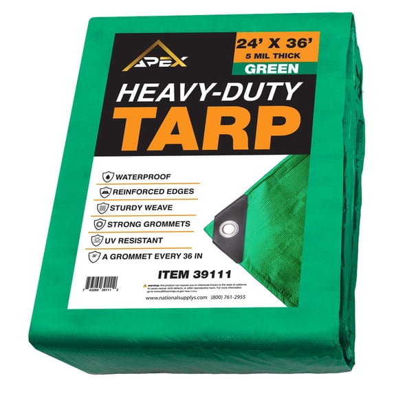 Heavy Duty Green Tarp - 24ft x 36ft - 5 MIL Multipurpose UV Resistant, Waterproof Protective Tarp Cover with Metal Grommets and Reinforced Edges - for Roof, Camping, Patio, Boat, Car 39111