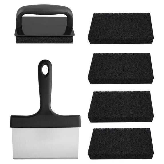 HOCHETOU Heavy Duty Stainless Steel Scrubbing Pad Kit with Scraper & 5 Pads, 6 Count