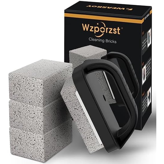Heavy Duty Griddle Cleaning Brick with Handle- Compatible with stone Flat Top Grills, Commercial Grade Pumice Stone, Easy Grip & Scrape (4 Pack)