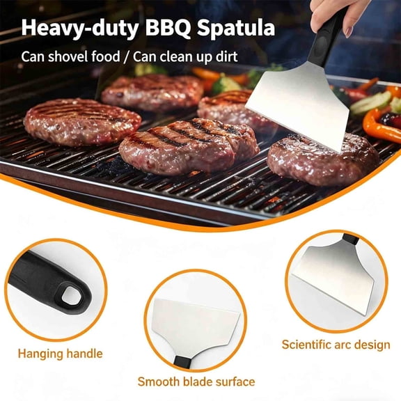 Heavy Duty Griddle Scraper Flat Top Grill Cleaning Tool Stainless Steel With Silicone Handle