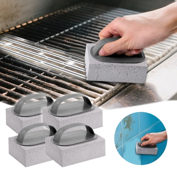 Heavy Duty Grill Cleaner Bricks 4 Pack - Pumice Cleaning Stones with Handle for BBQ Griddle, Swimming Pool Tile & Sink Stain Removal, Grill Stone Cleaning Kit