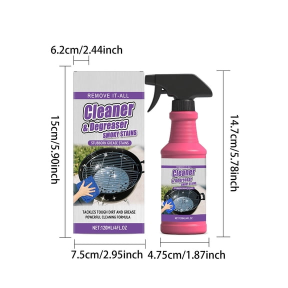 Heavy Duty Grill Cleaner Spray 120ml, Multi-Purpose BBQ Grill & Frying Pan Cleaner, Cuts Grease & Carbon, Safe for Stainless Steel, Cast Iron, Chrome