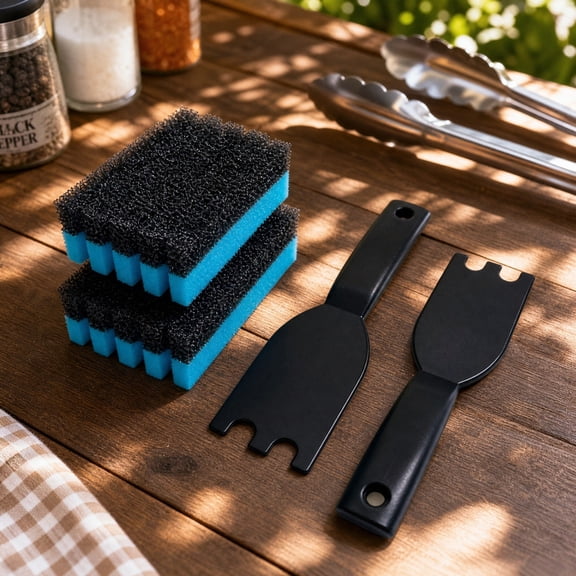 Heavy Duty Grill Cleaning Sponge Brush Non Scratch Scrubber for Gas Stove Grates Pots Pans Rust Grease Remover with Scraper