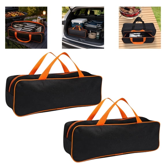 Heavy Duty Grill Tool Storage Bag, Large Capacity BBQ Utensil Organizer Carry Case, Waterproof Grill Accessory Storage for Camping RV Backyard(Orange ,2S)