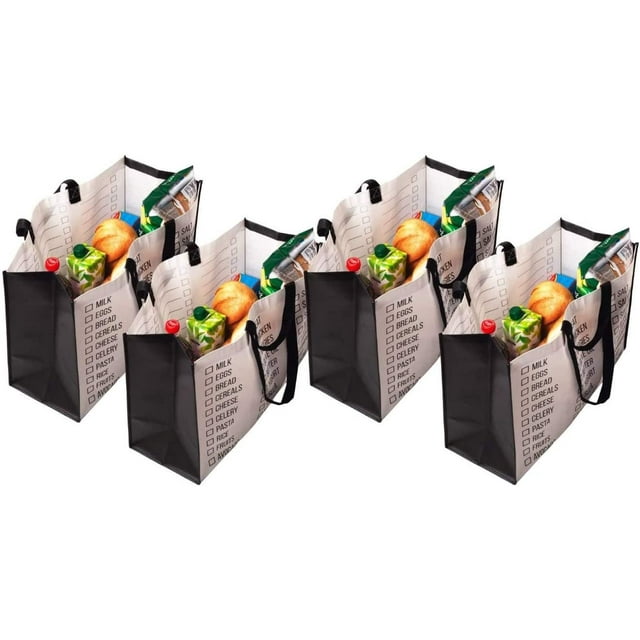 Reusable Jumbo Grocery Bags, HeavyDuty, Hard Bottom, Dual Handles