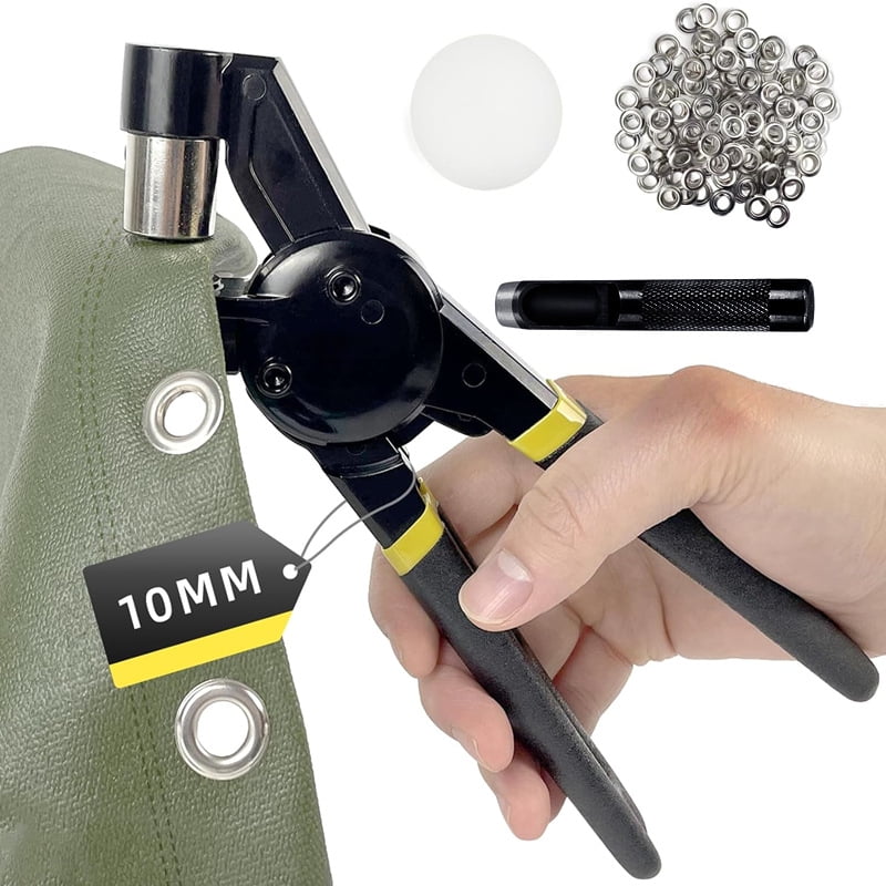 Heavy Duty Grommet Tool Kit 10mm Size Handheld Eyelet Tool Plier Rivet Press Silver Grommets for Tarp Leather Fabric