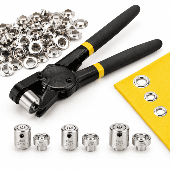 Heavy Duty Grommet Tool Kit Of 1/2" 5/16" And 3/8" Multi Size Handheld Eyelet Plier Rivet Press With 900 Grommets For Tarp Leather