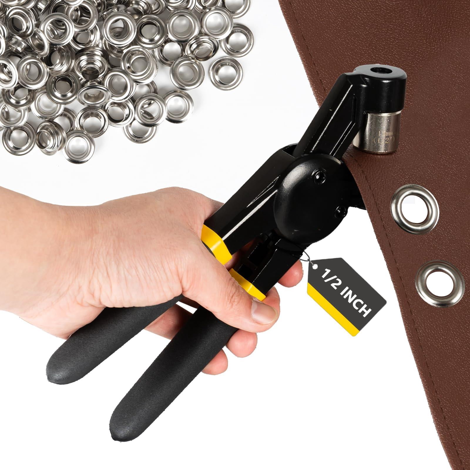 Heavy Duty Grommet Tool Kit With 1/2 Inch And 300 Sets Of 12mm Grommets Handheld Manual Eyelet Rivet Press Punch Pliers For Leather Canvas Fabric