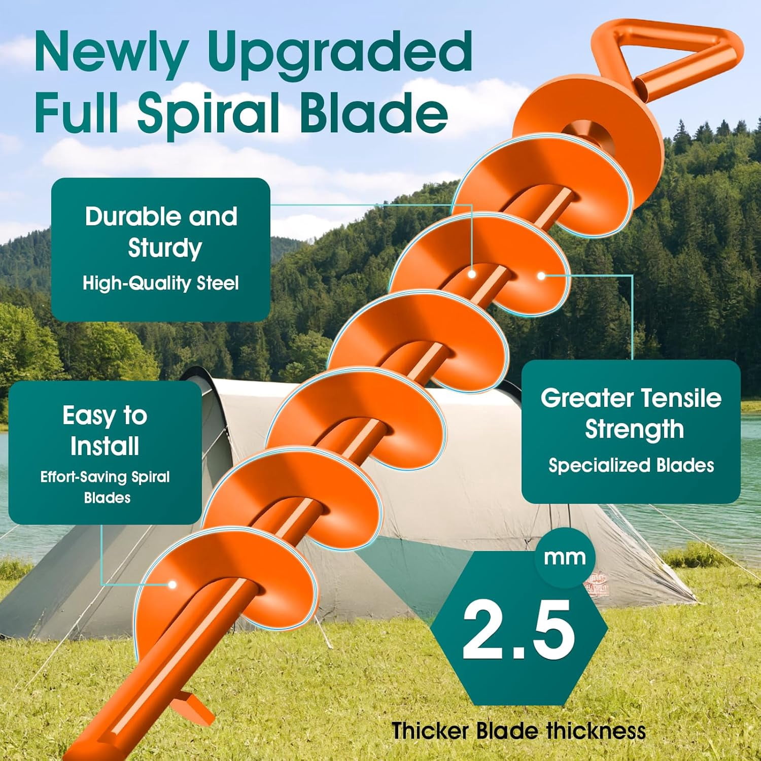 Heavy Duty Ground Anchors Screw in - 8 Pack Orange  Stakes for Tent Trampoline Gazebo High Wind Stability