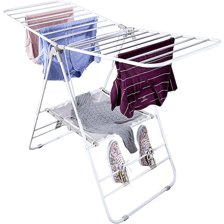 Heavy-Duty Gullwing Collapsible Clothes Drying RackWhite Metal