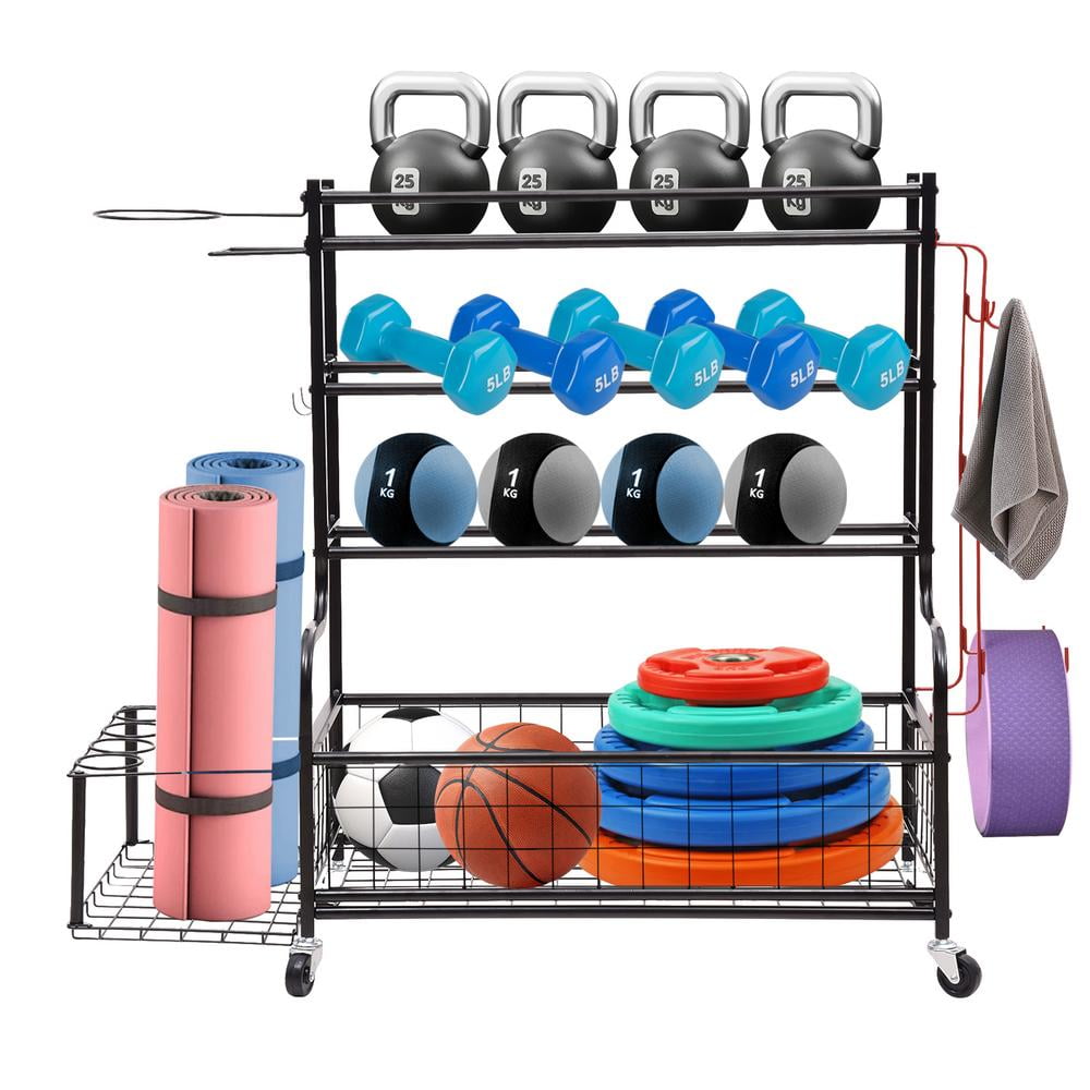 Heavy-Duty Gym Storage Rack with Wheels for Dumbbells, Kettlebells ...