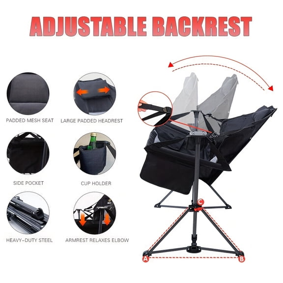 Heavy Duty Hammock Camping Chair with Rocking Motion, High Back Design, Stand, Cup Holder and Side Storage Pocket Ultimate Outdoor Relaxation Chair