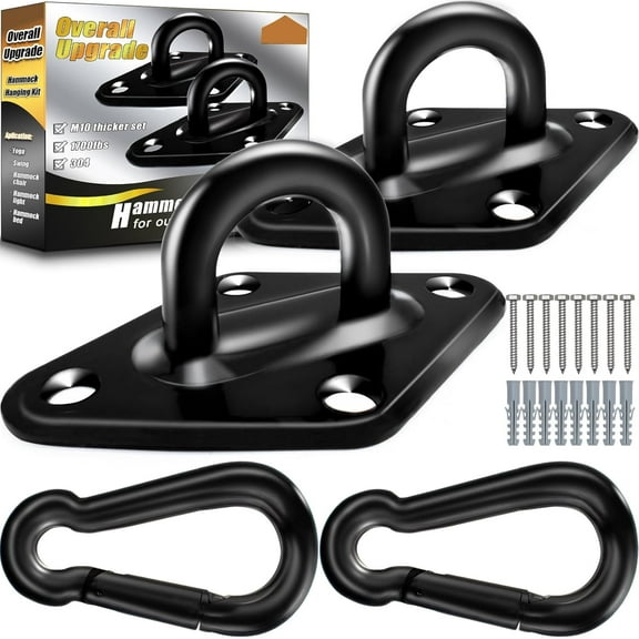 Heavy Duty Hammock Hooks - 1700lbs Capacity Stainless Steel Hanging Kit for Porch Swings, Hammock Chairs, and Ceiling Mounts (2 Pack, 10MM)