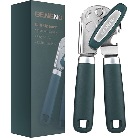Heavy Duty Hand Can Opener Manual with Magnet, Durable Sharp Carbon Steel Blade Smooth Cutting, Big Effort-Saving Knob & Soft Grip Handle, Multifunctional Kitchen Tool Bottle Opener, Green
