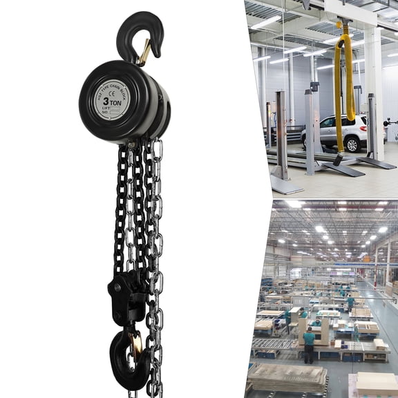 Heavy-Duty Hand Chain Hoist, 3 Ton/6614lbs Capacity, Alloy Steel with 2 Lifting Chain Rows, for Easy Lifting, 10ft Height